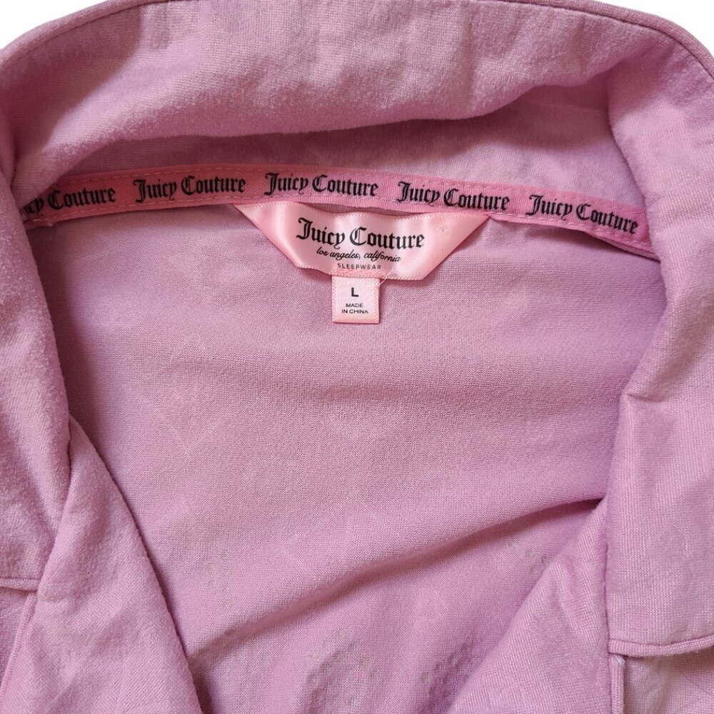 Juicy Couture Pink Pajama Set Womens Large Pants Collard Shirt Fall Winter Pjs - Picture 9 of 16